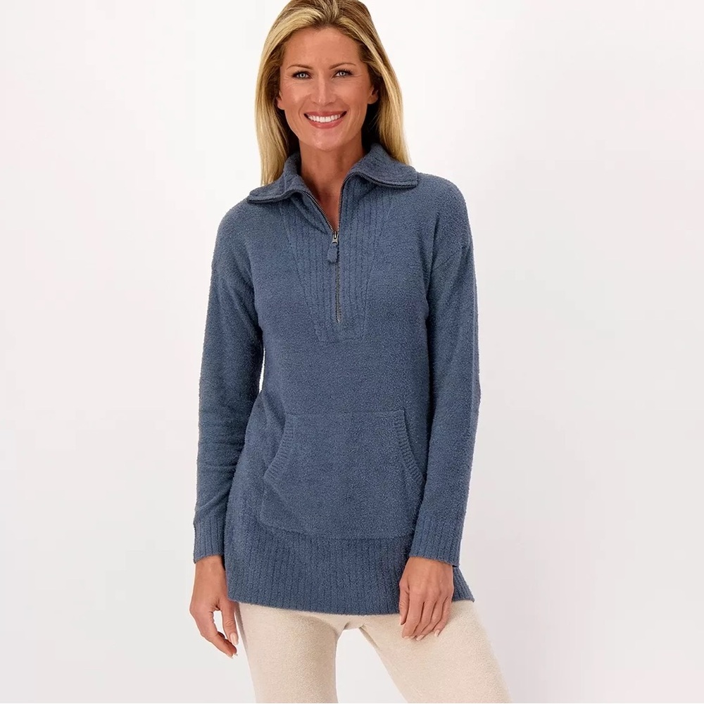 Barefoot Dreams CozyChic Lite High Rib Half Zop Tunic Navy Blue